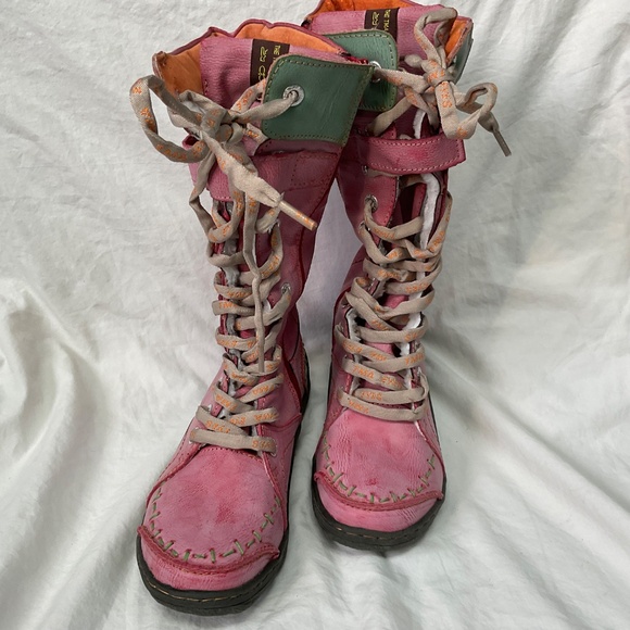 TMA Eyes Pink Leather Green Trim Lace Up Boots (EU size 37) - Picture 8 of 10